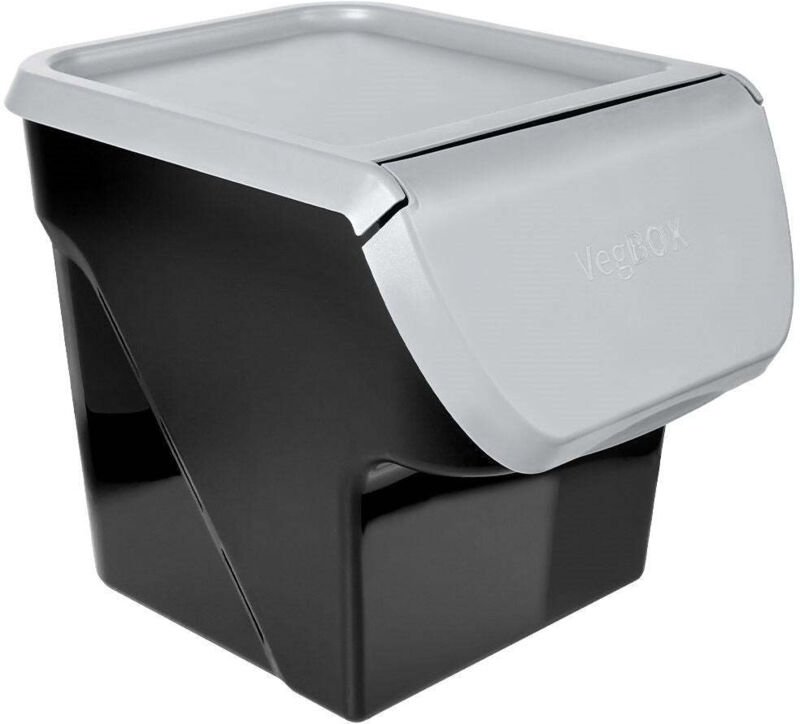 Practical container for fruit and vegetables with flap lid