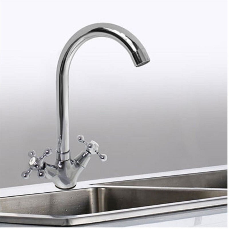 Trade Shop Traesio - Trade Shop - Küchenspüle Wasserhahn Hoher Auslauf Doppelsteuerung Mischbatterie Chrom 52346 -