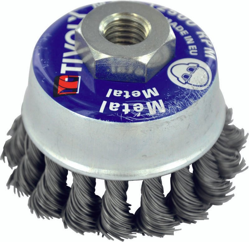 Tivoly • Schneidbürste • Gedrehter Stahldraht • Ø75 mm • M14-Bohrung • Zum Abisolieren großer Metalle