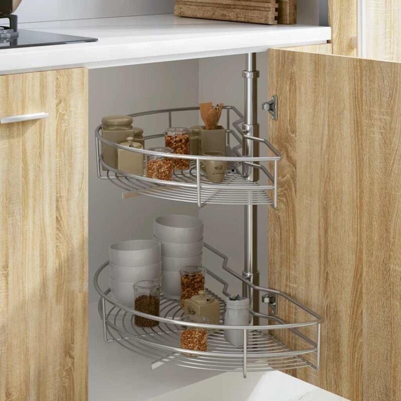 2-stufiger Küchen-Drahtkorb Silbern 180 Grad 75x38x80 cm - Vidaxl