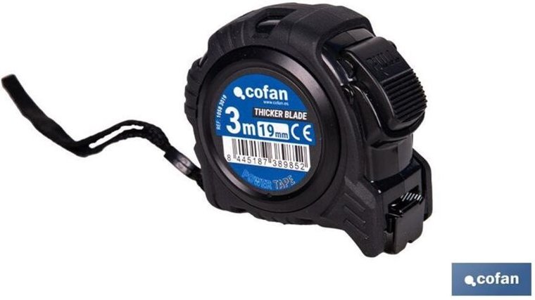 Cofan - Doppelseitiges Maßband mit schwarzer Klinge, Feststellknopf und stoßfestem Gehäuse, 5 m x 19 mm, aus abs und Met...
