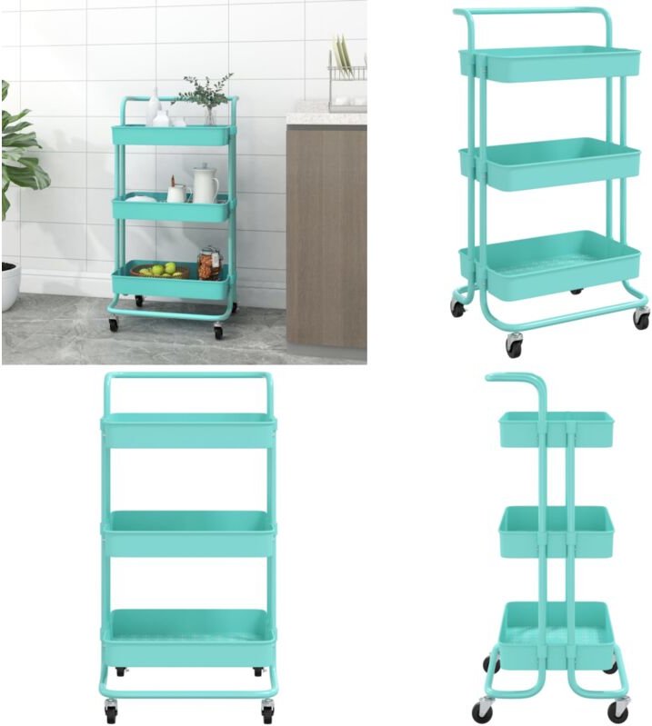 Küchenwagen 3 Etagen Türkis 42x35x85 cm Eisen und abs - Küchentrolley - Rollwagen - Küchenschrank - Organisationshilfe -...
