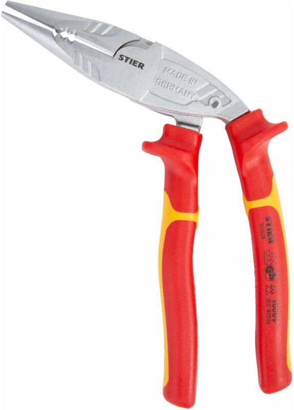 Telefonzange Multi+, 45° gebogen, 200 mm, VDE-geprüft, Multifunktionale Spitzzange zum Greifen, Biegen, Schneiden, 2-Kom...