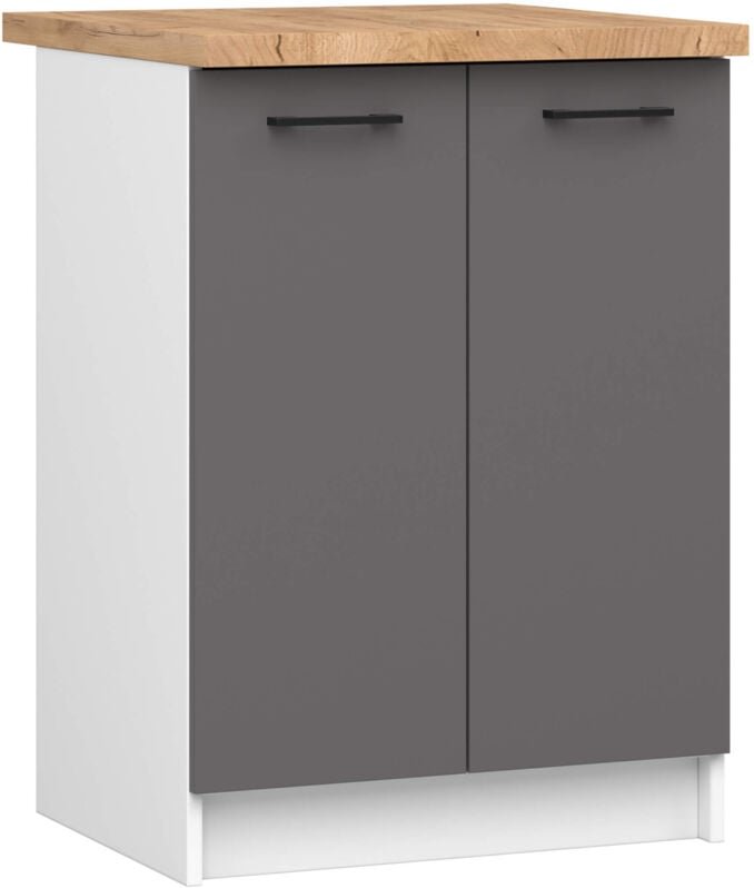 Thumbnail - Küchenschrank Akord oliwia modular S60 Unterschrank mit Arbeitsplatte Weiß 60 cm 2 Türen 2 Ebenen Front Graphitgrau B60 ...