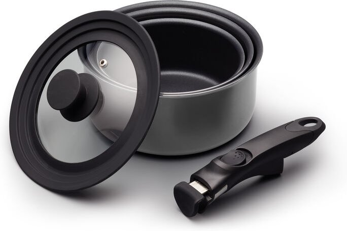 Thumbnail - KitchenCraft MasterClass Induktionskochgeschirr, stapelbar, abnehmbarer Griff und Universaldeckel, Aluminium, grau, 5tlg...