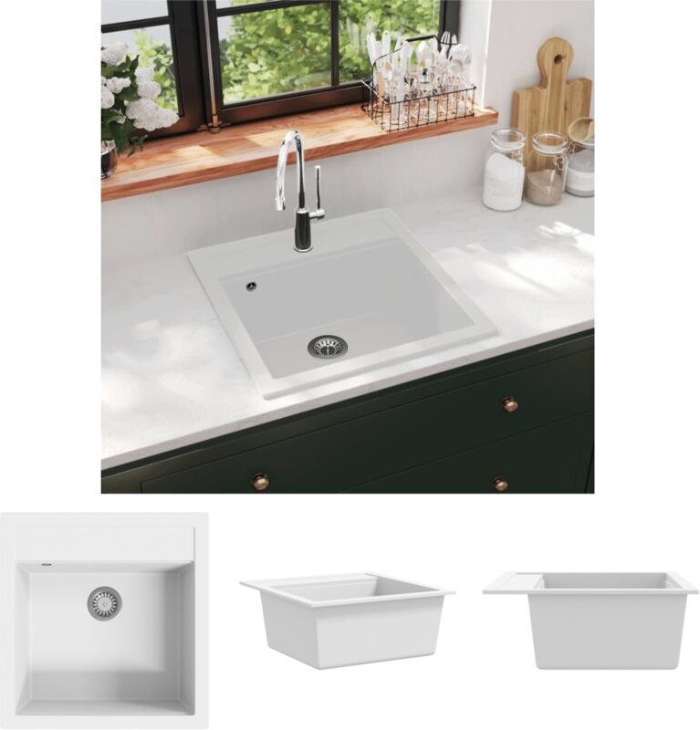 The Living Store - Granitspüle Einzelbecken Weiß - Küchenspülen & Spülbecken - Weiß