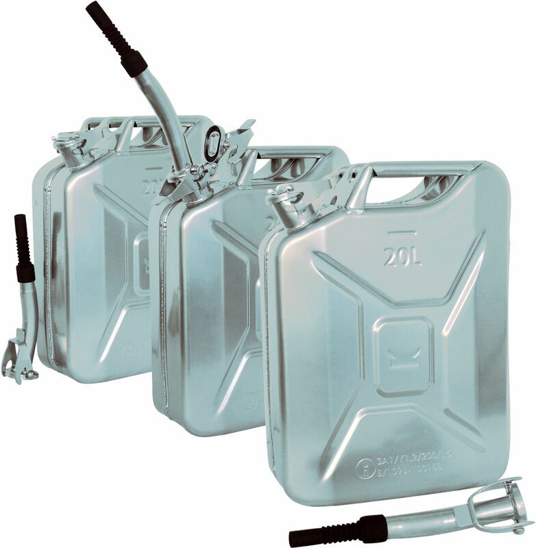 3x Metallkanister silber 20 Liter inkl. Ausgießer Benzin Diesel