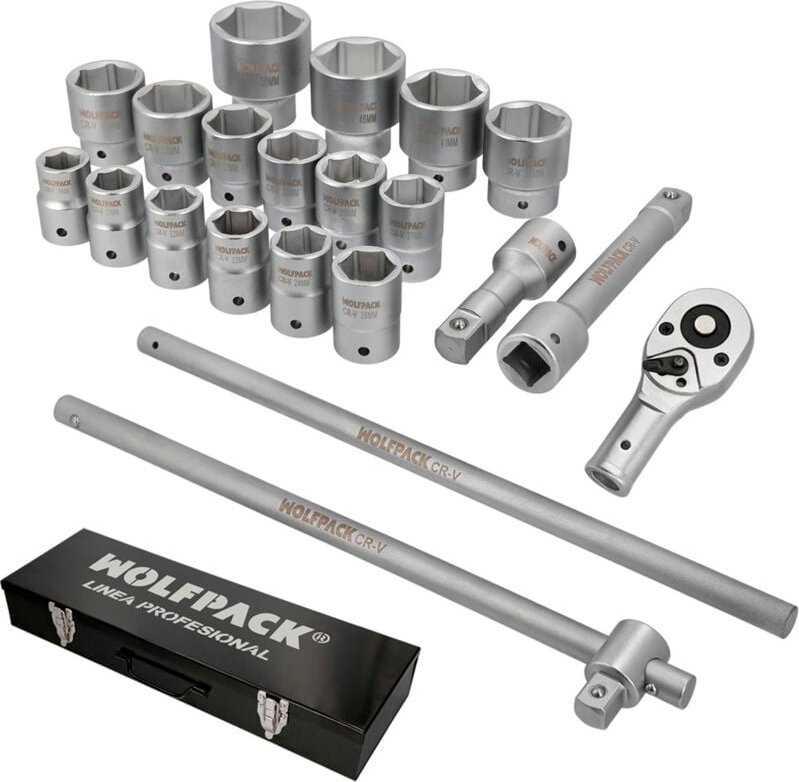 Juego Llaves De Vaso Cromo Vanadio 21 Piezas 3/4' Plus Con Maletin