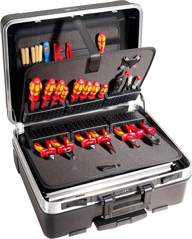 Werkzeugkoffer go mit Rollen + Werkzeughalter, Werkzeugbox ohne Inhalt, B&W