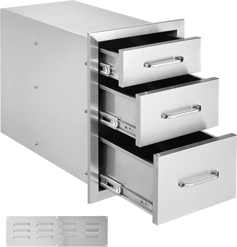 Schubladen für die Außenküche, 14' b x 20,3' h x 23' t, dreifacher Zugriff, bündige Montage, Edelstahlkonstruktion, Grif...