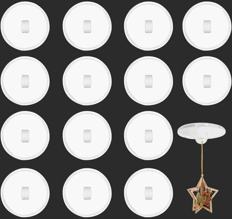 Csparkv - 50 Stück transparente selbstklebende Deckenhaken, 2 cm Durchmesser, ohne Bohren, Kunststoff-Klebehaken zum Auf...