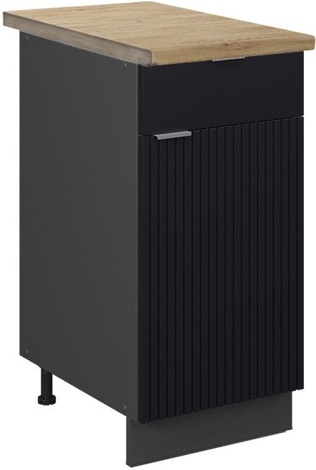 Thumbnail - Vicco - Küchenunterschrank Fame-Line, Schwarz gestreift, 40 cm , ap Eiche