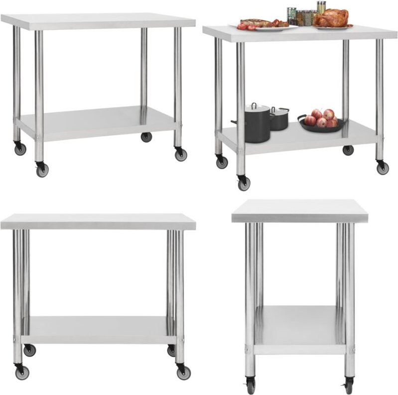 Küchen-Arbeitstisch mit Rollen 80x60x85 cm Edelstahl - Arbeitstisch - Arbeitstische - Home & Living
