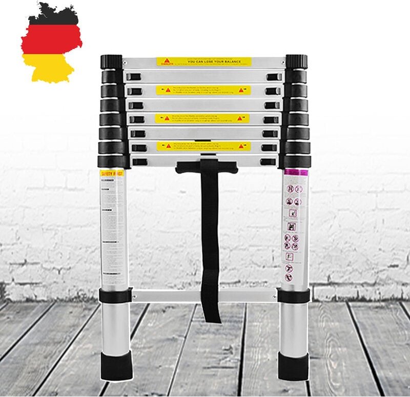 Teleskopleiter Aluminium 2,6M, Ausziehleiter Multifunktionsleiter Alu-Teleskopleiter Rutschfester Mehrzweckleiter Stehle...