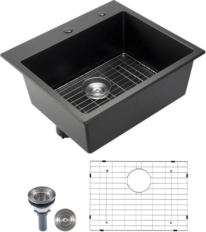 Mophorn 63 cm Küchenspüle, Arbeitsstation, Granitspüle zur Aufputzmontage, Einbauspüle mit Einzelbecken und Zubehör, ide...