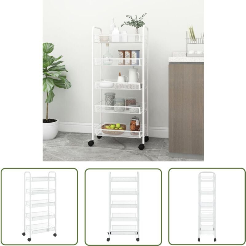 The Living Store Küchenwagen 5 Etagen Weiß 46x26x105 cm Eisen - Küchenwagen - Rollwagen - Lagerung - Organisation - Haus...