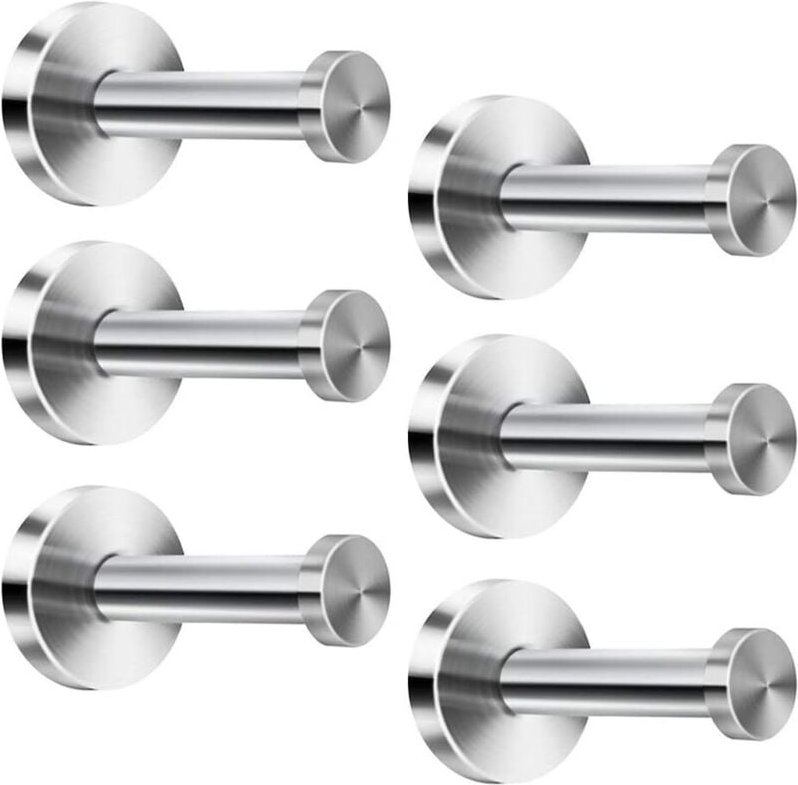 Wandhaken aus Edelstahl, Wandgarderobenhaken, Chrom, runder Sockel - 6 Stück