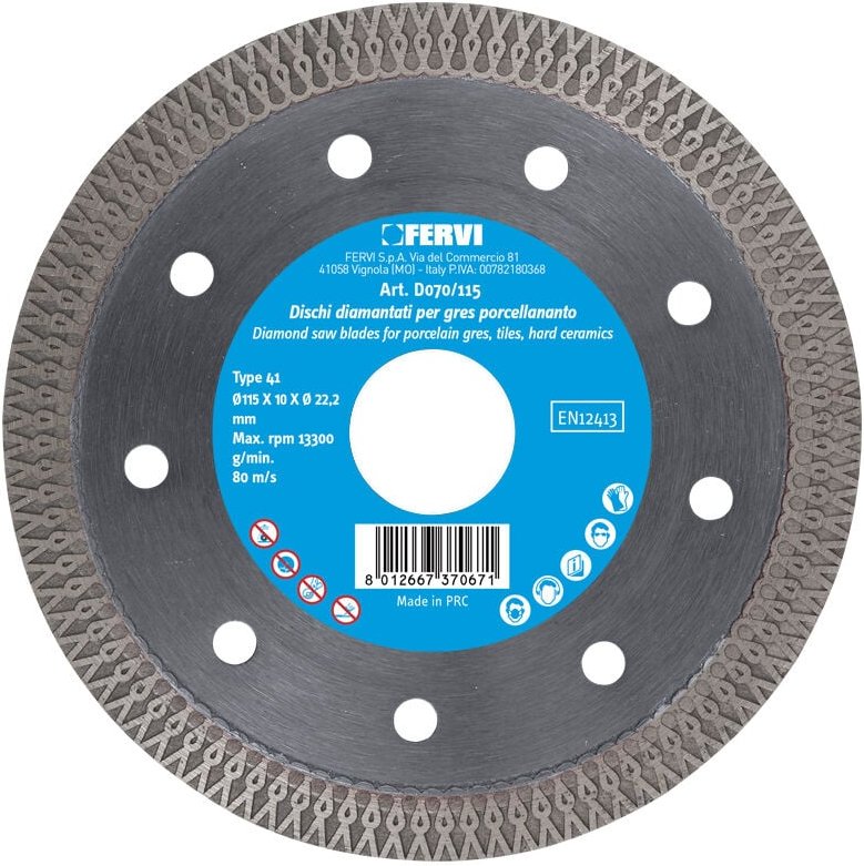 Fervi - Diamanttrennscheibe fur professionelles Feinsteinzeug 180x222 mm d070/180