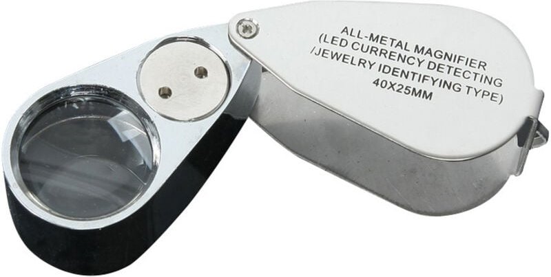 Shining House - 40-fache Juwelier-Lupe, Metall-Klapplupe mit UV-LED-Licht, Lupe für Diamanten, Juweliere, Münzen