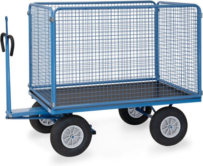 Fetra Handpritschenwagen mit Zugöse, hohen Drahtgitterwänden und Polyurethanbereifung, 1535x895mm Ladefläche 750kg Tragk...