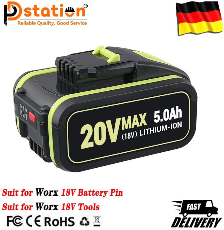 Pdstation - 20V 5.0Ah Ersatz-Akku für Worx 20V Akku WA3553 WR142E M700 WA3551 WA3551.1 WA3553 WA3553.1 WA3553.2 WA3556 W...
