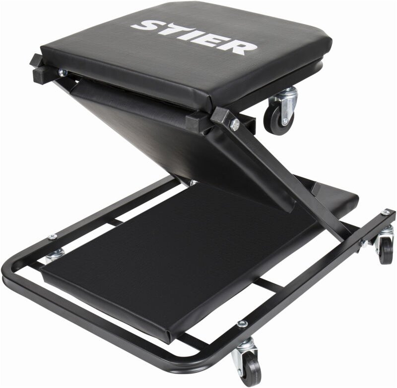 Werkstatt-Rollliege und -Sitz 2in1 Multi+, ideal für bequemes Arbeiten im KFZ-Bereich, gepolstert für Komfort, vielseiti...