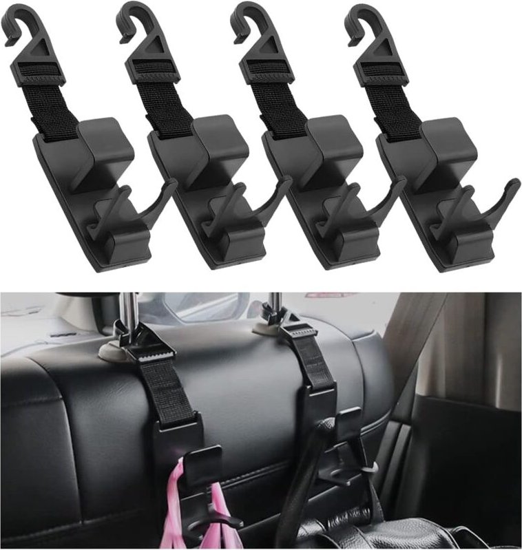 Csparkv - 4 Stück Auto-Rücksitz-Haken, Auto-Rücksitz-Kopfstützen-Aufhängehaken, Auto-Rücksitz-Aufbewahrungshaken, Fahrze...