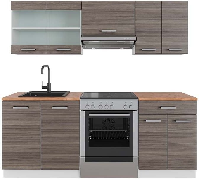 Vicco - Küchenzeile R-Line, Edelgrau/Weiß, 200 cm , ap Eiche