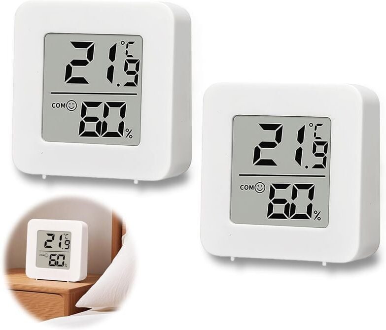 4 Stück Mini-LCD-Thermometer, digitales Hygrometer, kabelloses Thermometer, Feuchtigkeitsmessung für Babyzimmer, Wohnzim...