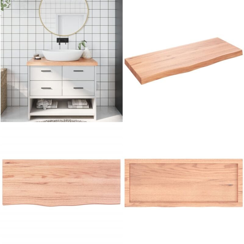 Waschtischplatte Hellbraun 100x40x(2-6) cm Massivholz Behandelt - Eichenholz Platte - Holz Waschttischplatte - Waschtisc...