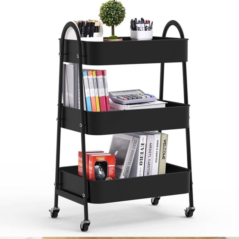 3-Ebenen Servierwagen Küchenwagen mit Griff Rollwagen mit Rädern 43x30x76.5cm Schwarz
