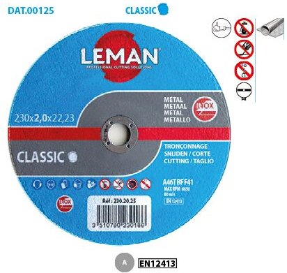 Trennscheibe flach Metall fein Inox Classic ø 230 Bohrung 22,23 Dicke 2mm