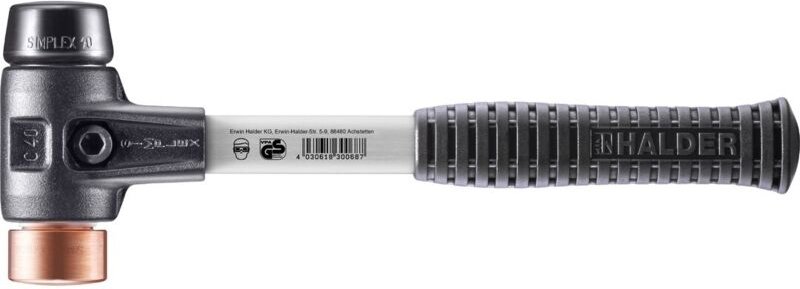 SIMPLEX-Schonhammer, Gummikomposition / Kupfer mit verstärktem Tempergussgehäuse und Fiberglasstiel D=40 mm 3724.040