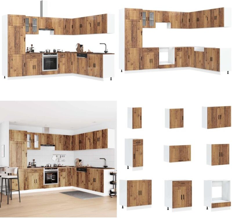14-tlg. Küchenschrank-Set Porto Altholz-Optik Holzwerkstoff - Vidaxl