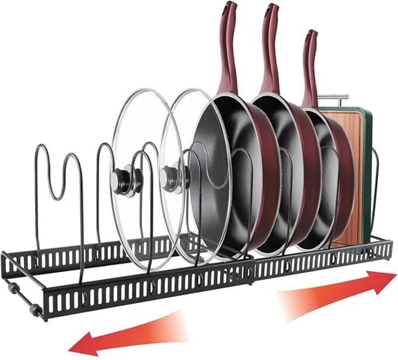 Topfregal, verstellbarer Bratpfannen-Organizer, 7 Fächer im Küchenschrank, Schublade für Töpfe, Pfannen, Deckel, Teller ...