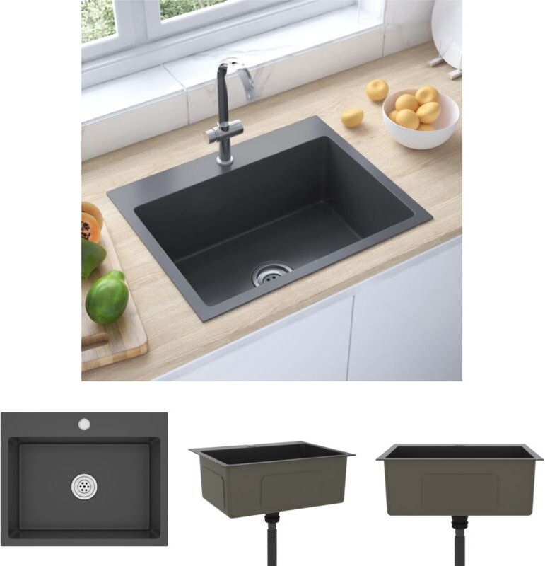 The Living Store Handgemachte Einbauspüle Schwarz Edelstahl - Küchenspülen & Spülbecken - Schwarz