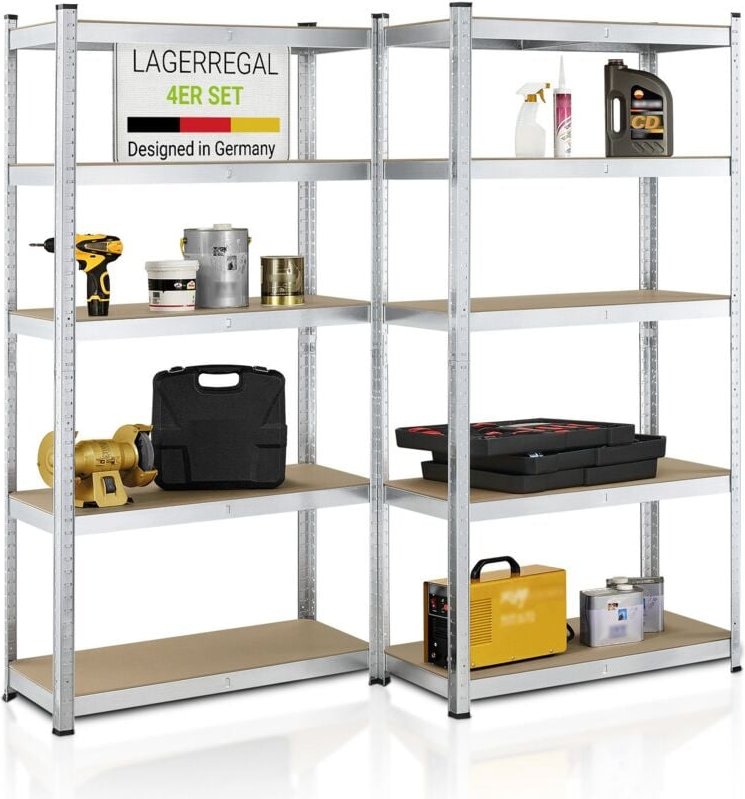 Lagerregal Basic 4er Set 180x90x40 cm – 4 Schwerlastregale mit 20 Böden – max. 3500 kg - Metall verzinkt - Regale Keller...