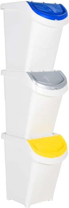 Abfallbehälter mit Deckeln 3 Stk. Stapelbar Weiß PP 120 L vidaXL