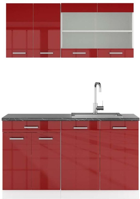 Vicco - Singleküche R-Line, Bordeaux Hochglanz/Weiß, 140 cm , ap Anthrazit