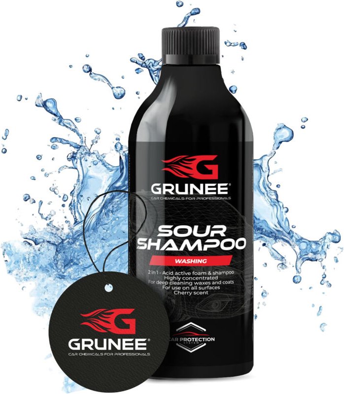 Saures Shampoo GRUNEE 0,5L SAUERES Autoshampoo für Wachsbeschichtungen + GRATIS