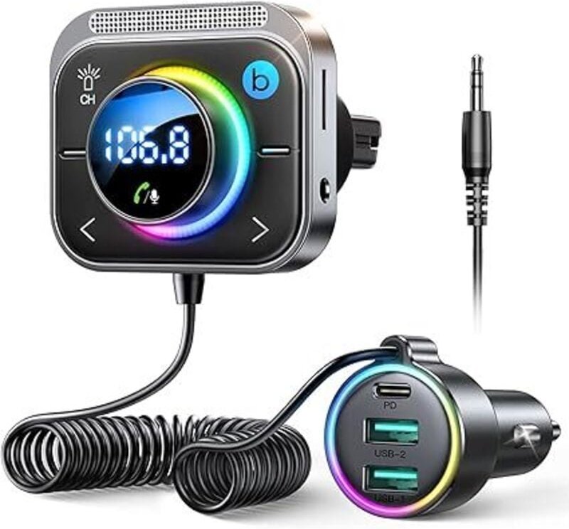 Bluetooth-FM-Transmitter fürs Auto, 【Bass & HiFi】 Bluetooth 5.3 Autoadapter, 【30 w pd & 18 w qc】 Bluetooth-Freisprechein...