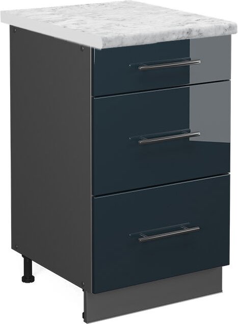 Vicco - Schubladenschrank Fame-Line, Dunkelblau Hochglanz, 50 cm , ap Marmor