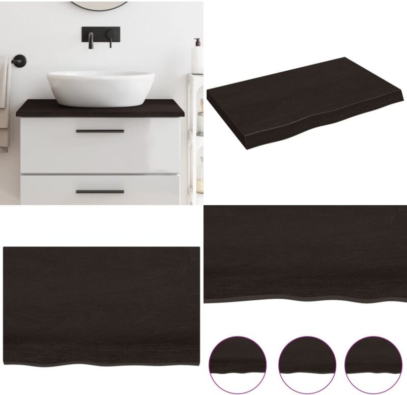 Waschtischplatte Dunkelbraun 80x60x2 cm Massivholz Behandelt - Waschtischplatte - Eiche - Holzarbeitsplatte - Badrenovie...