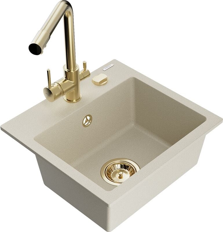 Milo 1-Becken-Granit-Spüle mit Mischbatterie Duero, Beige - 6505-69-671600-50 - Mexen