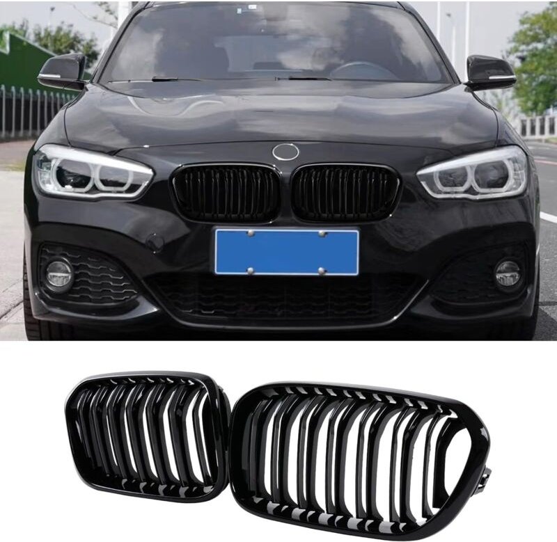 F20 F21 Kühlergrill für bmw 1er F20 F21 Kühlergrill 2015 2016 2017 2018 Schwarz glänzende Doppellamellen (für 1er F20 20...