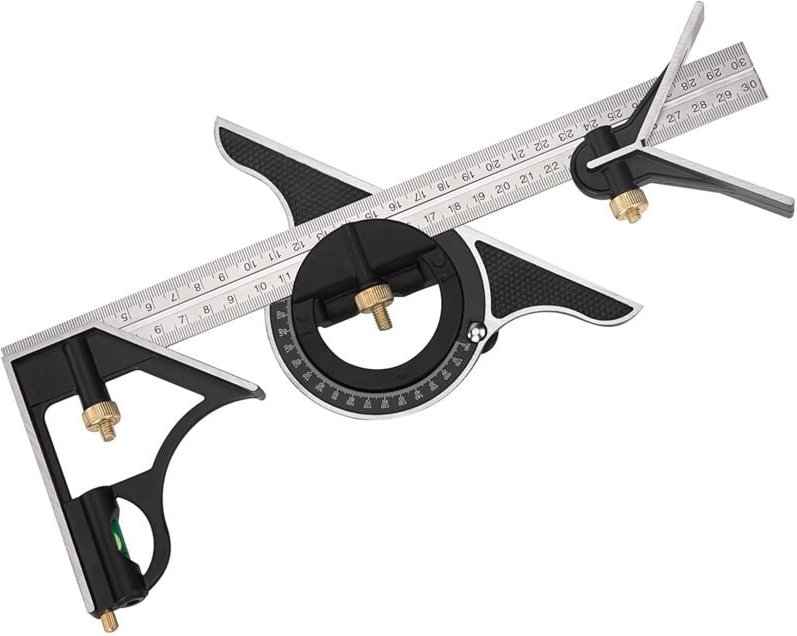 Thumbnail - Metall-Kombinations-Quadrat-Lineal mit Null-Level-Winkelmesser, Kombinations-Winkellineal mit geradem Kopf 300 mm