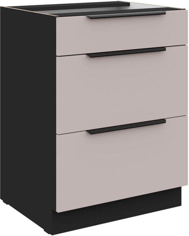 Küchen Preisbombe - Küchen Unterschrank 60 cm Küche arona Kaschmir beige matt + Schwarz matt Soft-Close Küchenzeile Küch...
