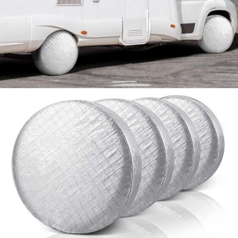 Thumbnail - 4 Stück wasserdichte und staubdichte Reifenabdeckungen aus Aluminium, UV-Schutz, mit Haken für Auto, Wohnmobil, SUV, LKW...