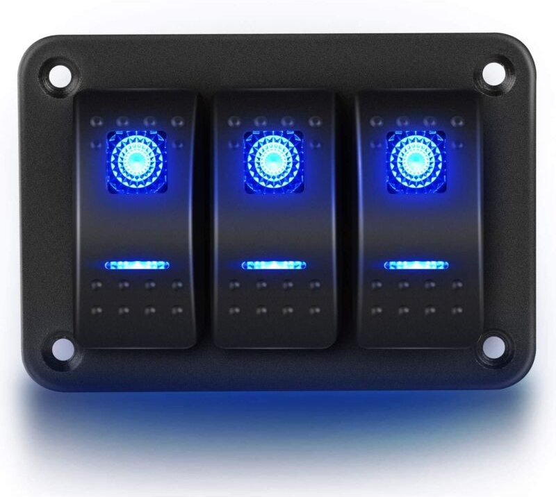 12 V/20 A, 24 V/10 A, 3-Gang-Aluminium-Panel-Wippschalter-Armaturenbrett-LED-Licht, 5-poliger Ein/Aus-Kippschalterhalter...