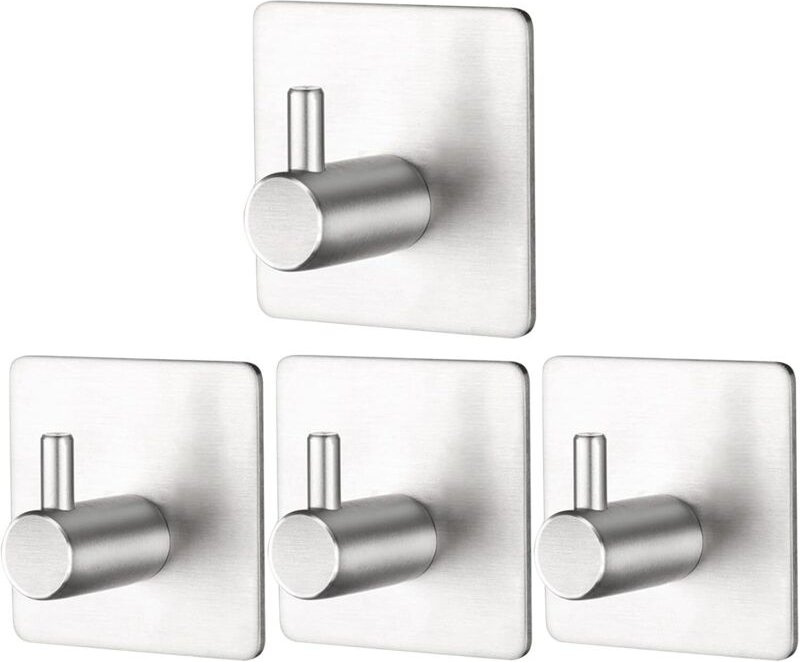 4 Stück Edelstahl Wandhaken zum Kleben, Wandhaken zum Kleben Bad Küche, Edelstahl Wandhaken zum Kleben ohne Bohren